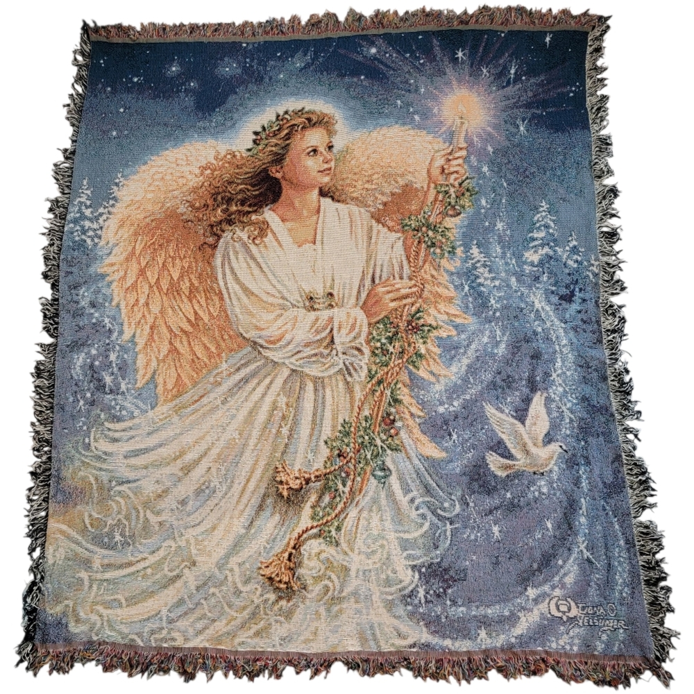 VTG Dona GelSinger Stardust Angel Tapestry Christmas Wall Hanging Blanket Throw